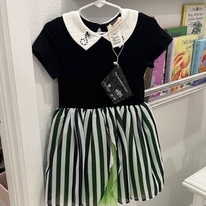 Taylor Joelle Sandworm Beetle Juice Black and Green Striped Kids Casual Dress